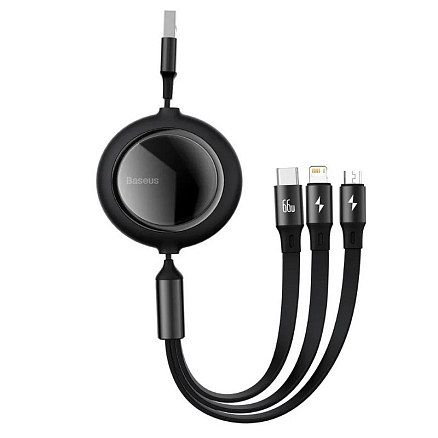 Кабель USB - MicroUSB, Lightning, Type-C для зарядки 1,2 м 3.5А плоский Baseus Bright Mirror черный