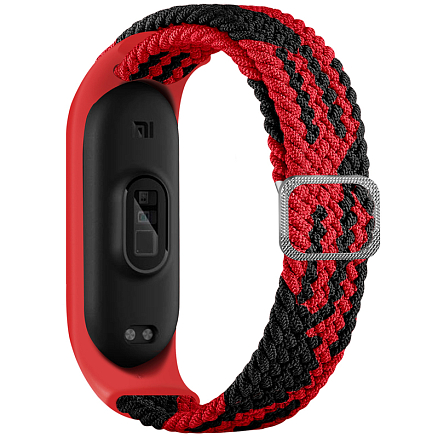 Сменный браслет для Xiaomi Mi Smart Band 3, 4, 5, 6 текстильный Hurtel Fabric черно-красный