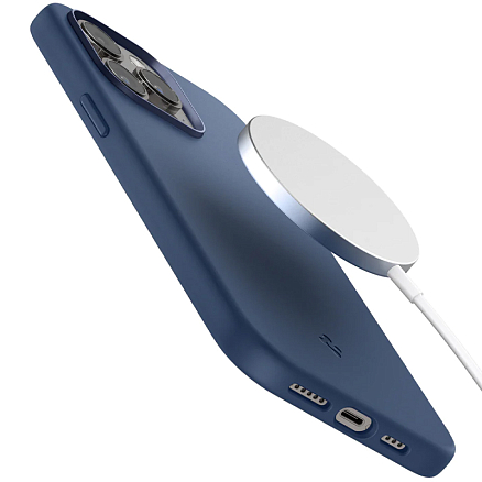 Чехол для iPhone 14 Pro силиконовый Spigen Silicone Fit MagSafe синий