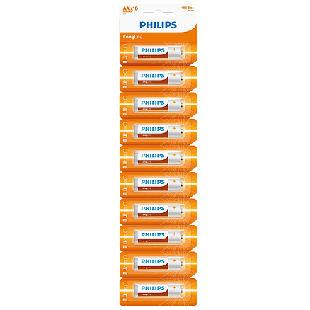 Батарейка LR6 (пальчиковая большая AA) Philips Longlife Zinc R6L10S/97 упаковка 10 шт.