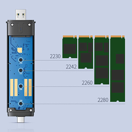 Корпус для SSD M.2, SATA диска Type-C 3.1 Gen 2 (6 Gbps), USB Ugreen CM298 серый