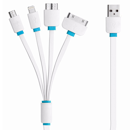 Кабель MicroUSB, Lightning, Apple 30-pin, Micro B 3.0 - USB 1 м плоский белый