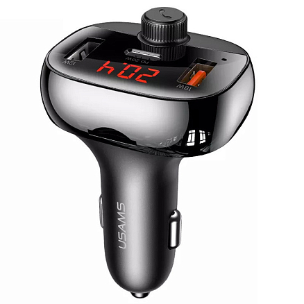FM модулятор (трансмиттер) автомобильный Usams US-CC143 с громкой связью, двумя USB и Type-C (быстрая зарядка QC 3.0, PD) черный