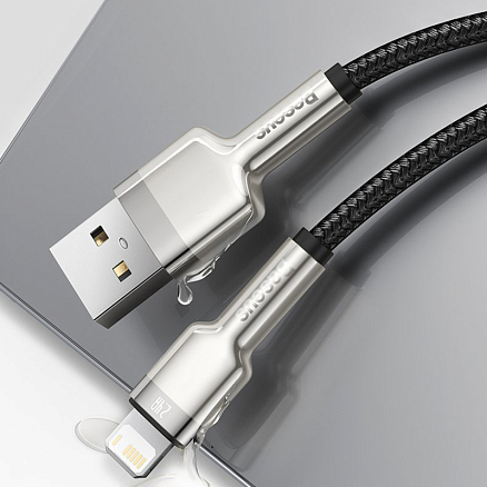 Кабель USB - Lightning для зарядки iPhone 2 м 2.4А плетеный Baseus Cafule Metal Data черный