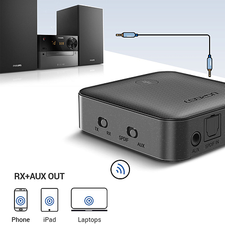 Bluetooth аудио адаптер (ресивер + трансмиттер) SPDIF Toslink + 3,5 мм aptX Ugreen CM144 V5.0 черный