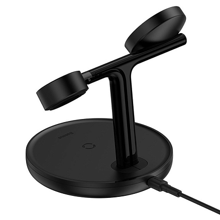 Беспроводная зарядка 3-в-1 для телефона, Apple Watch, наушников Baseus Swan (быстрая зарядка) черная