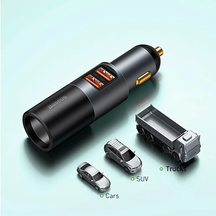 Зарядное устройство автомобильное с двумя USB входами 3A 120W и разъемом прикуривателя Baseus Share Together черно-серое