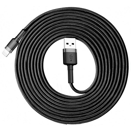 Кабель USB - Lightning для зарядки 3 м 2А плетеный Baseus Cafule черно-серый