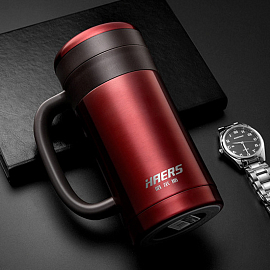 Термос (термобутылка) с ситечком для заварки Haers MUG 450 мл красный
