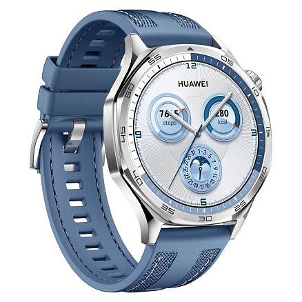 Умные часы Huawei Watch GT 5 46 мм с синим силиконовым ремешком серебристые