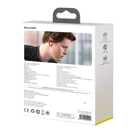 Наушники TWS беспроводные Bluetooth Baseus Encok WM01 Plus вакуумные с микрофоном белые
