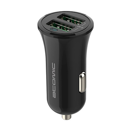 Зарядное устройство автомобильное с двумя USB входами 3.4A и MicroUSB кабелем Atomic C240M черное