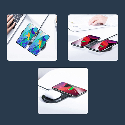Беспроводная зарядка 2-в-1 для телефона и AirPods Baseus Simple (быстрая зарядка) прозрачная
