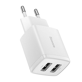 Зарядное устройство сетевое с двумя USB входами Baseus Compact Charger 2U 10.5W белое