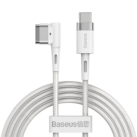 Кабель Type-C - MagSafe для зарядки Macbook длина 2 м 60W магнитный плетеный с L-образным штекером Baseus Zinc белый