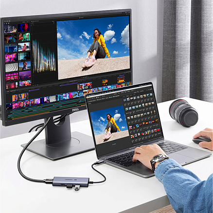 Хаб (разветвитель) Type-C - HDMI 8K 30Hz, 3 х USB 3.0 Ugreen CM500 серый