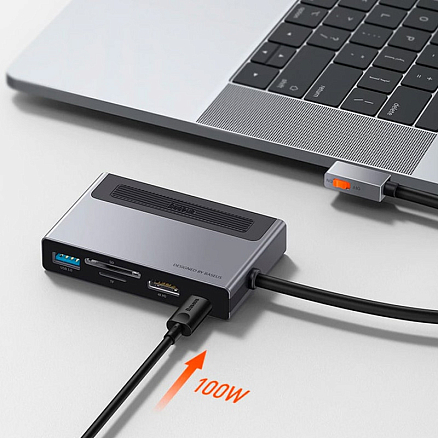 Хаб (разветвитель) Type-C - USB 3.0, SD, microSD, HDMI, Type-C PD, 3.5 мм Baseus Magic серый