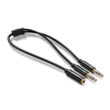 Переходник 3,5 мм 4 pin - 2 х 3,5 мм наушники и микрофон (мама - папа, папа) 20 см Ugreen AV140 черный