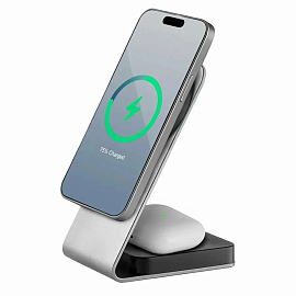 Беспроводная зарядка 2-в-1 MagSafe для iPhone и AirPods 15W uBear Level серебристая
