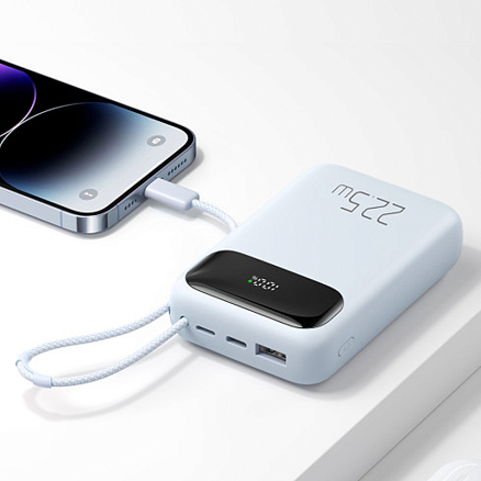 Внешний аккумулятор McDodo MC-3254 с встроенным кабелем Lightning 10000мАч (USB, Type-C, Lightning, 22.5 Вт) голубой