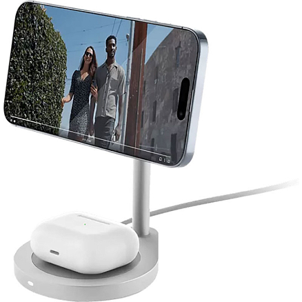 Беспроводная зарядка 2-в-1 MagSafe для iPhone и AirPods 15W uBear Level серебристая