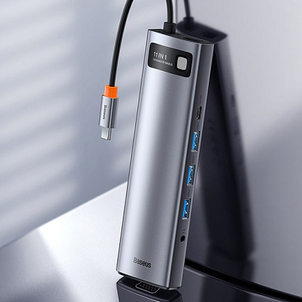 Хаб (разветвитель) Type-C 11-в-1 (PD) Baseus Metal Gleam серый