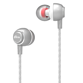 Наушники Ritmix RH-150M вакуумные с микрофоном и пультом серебристые
