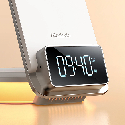 Беспроводная зарядка для телефона 15W McDodo CH-1610 (быстрая зарядка) с ночником и часами белая
