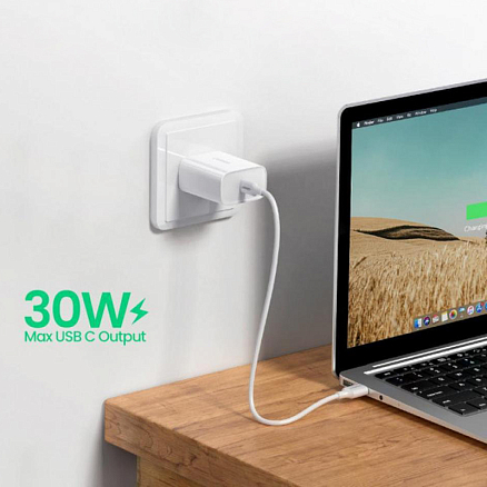 Зарядное устройство сетевое Type-C 30W Ugreen CD127 (быстрая зарядка PD, QC) белое