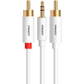 Кабель 3,5 мм - 2RCA (стандартный аудио - тюльпаны) 1,5 метра фирменный Pisen (Пайсен) белый