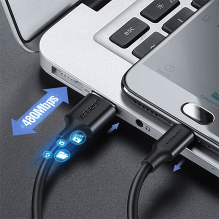 Кабель USB - MicroUSB для зарядки 3 м 2.4А Ugreen US289 (быстрая зарядка QC 3.0) черный