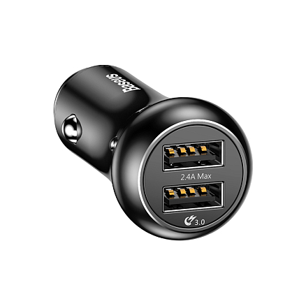 Зарядное устройство автомобильное с двумя USB входами 3А Baseus Gentry (быстрая зарядка QC 3.0) черное