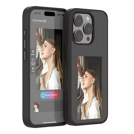 Чехол для iPhone 15 Pro гибридный DIY с NFC E-ink дисплеем черный