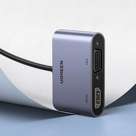 Преобразователь USB 3.0 - HDMI, VGA (папа - мама, мама) с кабелем Ugreen CM449 серый