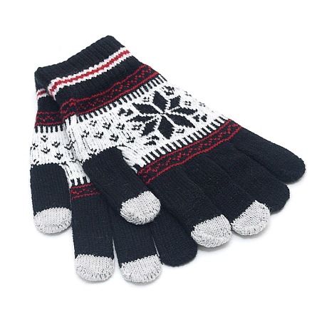 Перчатки трикотажные для емкостных дисплеев Greengo (Польша) N-05 узор снежинки черные