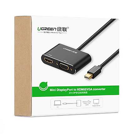 Переходник Mini DisplayPort - HDMI, VGA (папа - мама, мама) длина 19,5 см Ugreen MD115 черный