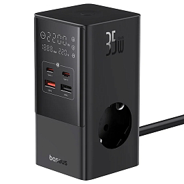 Сетевой фильтр на 2 розетки, 2 USB, 2 Type-C 35W GaN длина 1.5 м Baseus CCGAN35-S3ACE