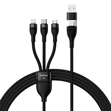 Кабель USB, Type-C - MicroUSB, Lightning, Type-C 1,2 м 5A 100W плетеный Baseus Flash Series черный