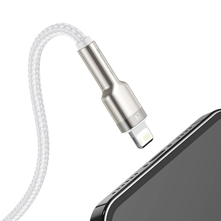 Кабель USB - Lightning для зарядки iPhone 1 м 2.4А плетеный Baseus Cafule Metal Data бело-серебристый