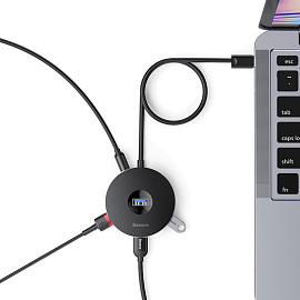 USB 3.0 HUB (разветвитель) на 1 порт USB 3.0 и 3 порта USB 2.0 1 м Baseus Round Box с питанием MicroUSB черный