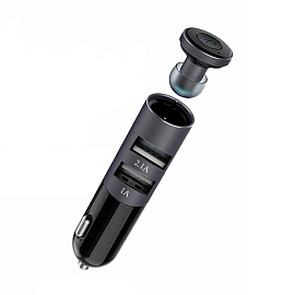 Bluetooth гарнитура 2-в-1 + зарядное устройство автомобильное c 2 USB входами 2.1A Remax RB-T11C черно-серая