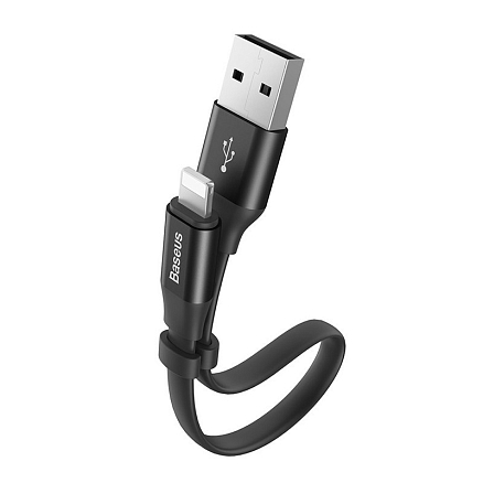 Кабель USB - Lightning для зарядки iPhone 23 см 2А плоский Baseus Portable черный