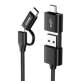 Кабель 5-в-1 USB, MicroUSB, Lightning, Type-C, Type-C хост OTG 1 м 2A плетеный Baseus черный