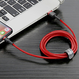 Кабель USB - Lightning для зарядки iPhone 1 м 2.4А плетеный Baseus Cafule красно-черный