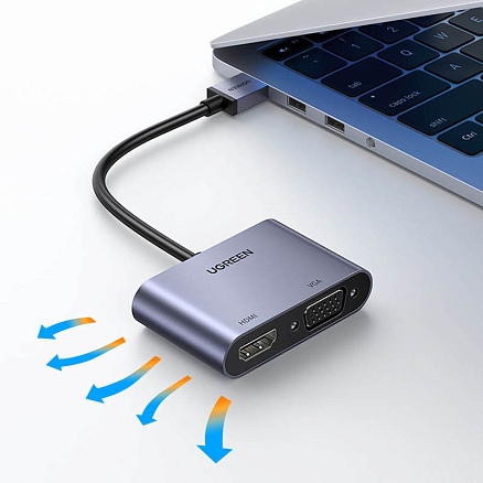 Преобразователь USB 3.0 - HDMI, VGA (папа - мама, мама) с кабелем Ugreen CM449 серый