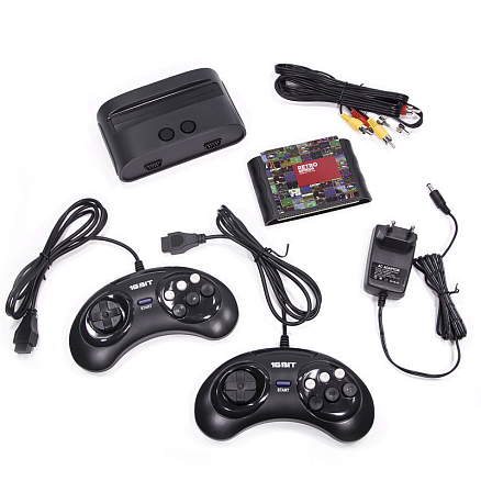 Игровая приставка Retro Genesis Modern Mini 16Bit 175 игр с двумя геймпадами черная