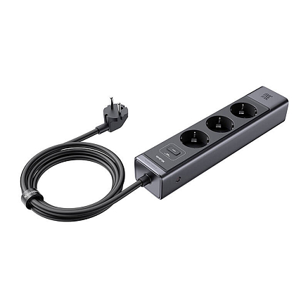 Сетевой фильтр на 3 розетки, 1 USB, 2 Type-C 30W GaN длина 1.5 м McDodo CH-0620 (быстрая зарядка QC, PD) черный