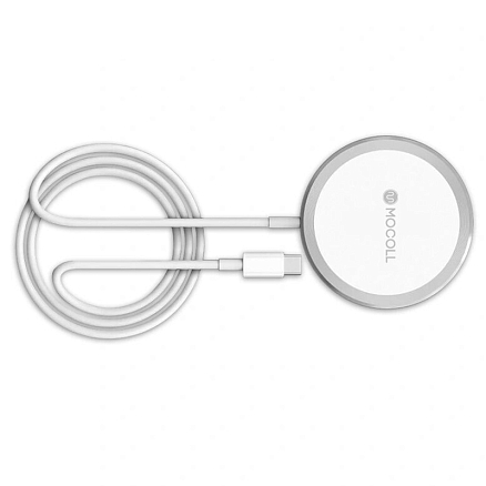 Беспроводная магнитная зарядка MagSafe для iPhone 15W MFi с Type-C Mocoll Alfa белая