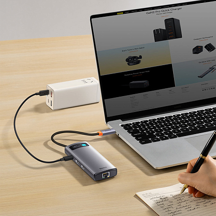 Хаб (разветвитель) Type-C - 2 x HDMI, 3 х USB 3.0, Type-C PD, RJ45 Baseus Gleam Series серый