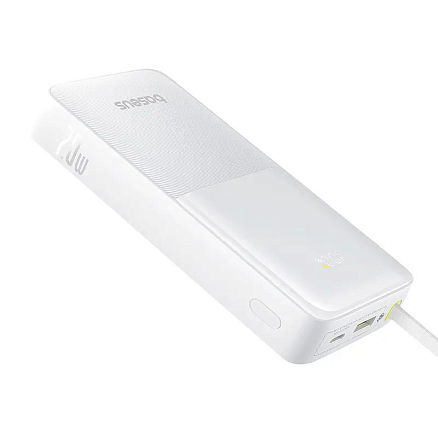 Внешний аккумулятор Baseus Bipow 2 Digital с встроенным кабелем Type-C 20000мАч (USB, Type-C, быстрая зарядка PD, QC, ток 2.4А, 20Вт) белый